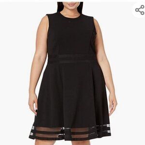 Calvin Klein Black Fit and Flare Dress with Sheer Inserts Size 22W